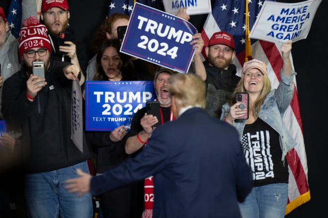 Manchester, New Hampshire |
Former President Donald Trump speaks at a campaign rally at SNHU Arena in Manchester, N.H., on Jan. 20, 2024, ahead of the New Hampshire presidential primary, in which Trump saw victory on Jan. 23.