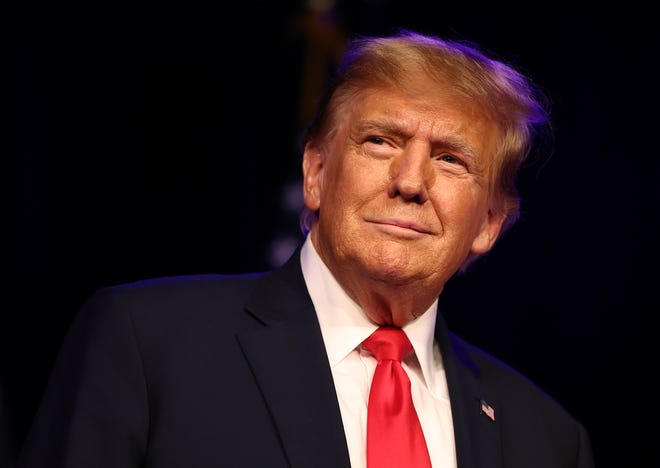 Las Vegas, Nevada |
Republican presidential candidate and former President Donald Trump during his caucus night watch party at the Treasure Island Hotel & Casino on Feb. 8, 2024 in Las Vegas. Trump was the winner of the Nevada Republican presidential caucus which was held two days after the symbolic Nevada Republican presidential primary took place.