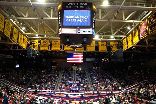 Rock Hill, South Carolina |
Former President and 2024 presidential candidate Donald Trump speaks at a “Get Out the Vote” rally at the Winthrop Coliseum in Rock Hill, S.C., on Feb. 23, 2024. The next day, Trump won the South Carolina Republican Presidential Primary. Trump spoke to an enthusiastic crowd that nearly filled Winthrop Coliseum, which seats 6,100, not including the additional floor seating.