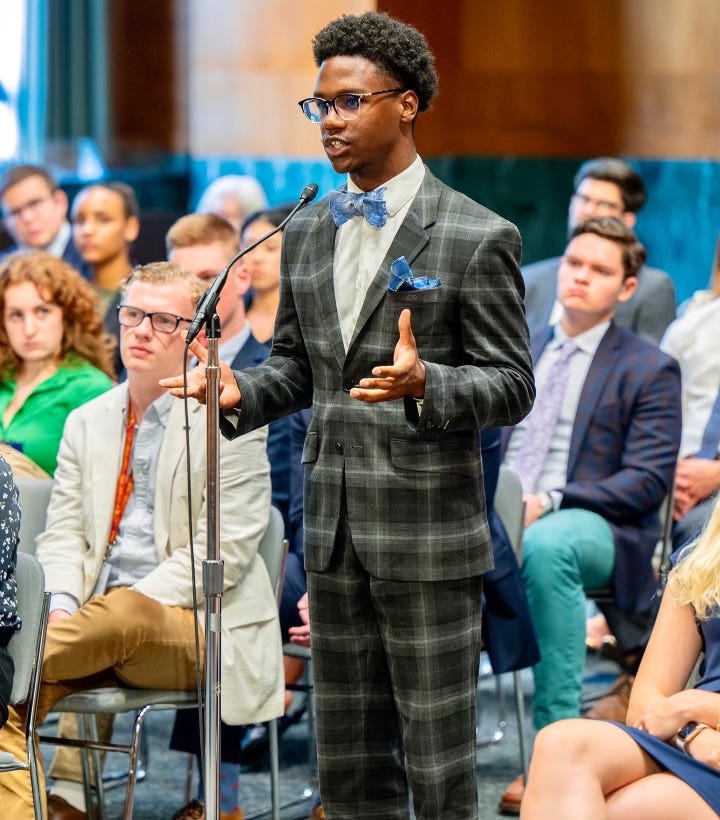 Detroiter Arthur Harrington, 22, says there is "a need in our community for a youth uprising." Among the issues the 2024 Hampton University graduate is passionate about is gun violence and what Congress is going to do to mitigate the problem. During 2022, Harrington spoke directly to Senator Ben Cardin from Maryland about the subject at a forum, while Harrington was attending Hampton.