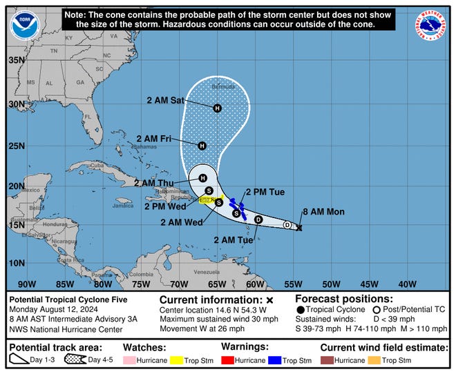 Potential Tropical Cyclone Five at 8 a.m. Aug. 12, 2024.