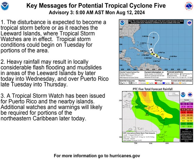 Key messages associated with Potential Tropical Cyclone Five 8 a.m. Aug. 12, 2024.