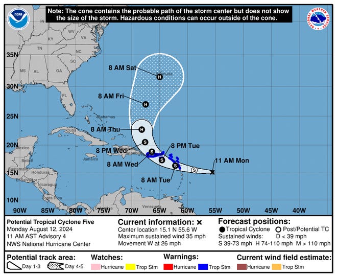 Potential Tropical Cyclone Five 11 a.m. Aug. 12, 2024.