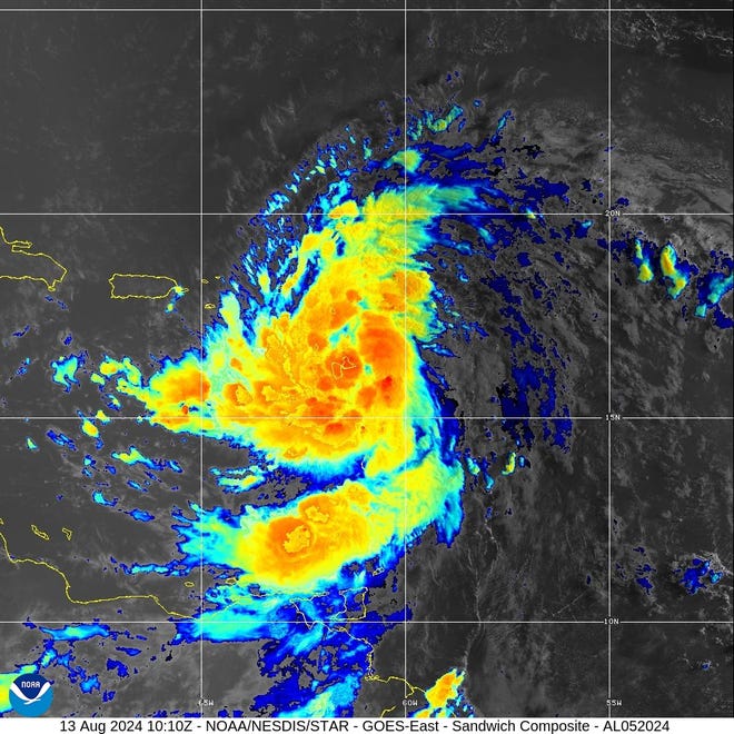 Tropical Storm Ernesto 6 a.m. Aug. 13, 2024.