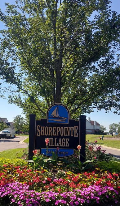 Entrance to Shorepointe Village in Detroit, an exclusive gated community along the Detroit River on the city's east side.