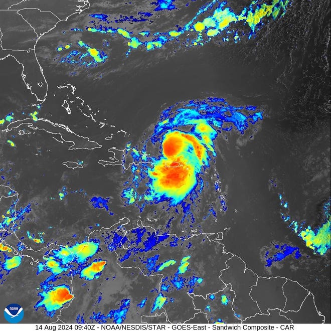 Tropical Storm Ernesto 6 a.m. Aug. 14, 2024.