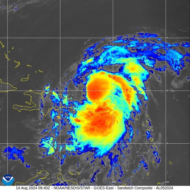 Tropical Storm Ernesto 6 a.m. Aug. 14, 2024.